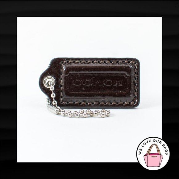 2" Medium COACH BROWN PATENT LEATHER KEY FOB BAG CHARM KEYCHAIN HANGTAG TAG - Picture 1 of 1